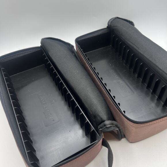 Lot 2 Case Logic 15 Cassette Tape Storage Case Wrist Strap Brown Nylon Tote 12" - Picture 3 of 5